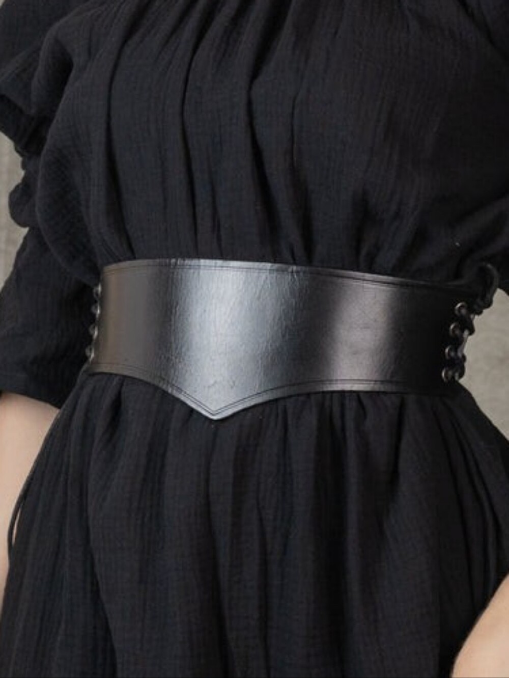 French Meadows Wide Leather Waist Belt In Black